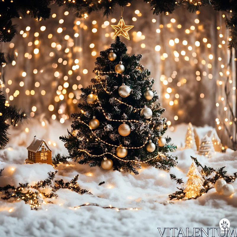 Festive Christmas Tree with Ornaments and Lights AI Image