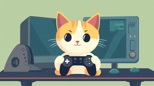 Cute Gaming Cat Illustrated