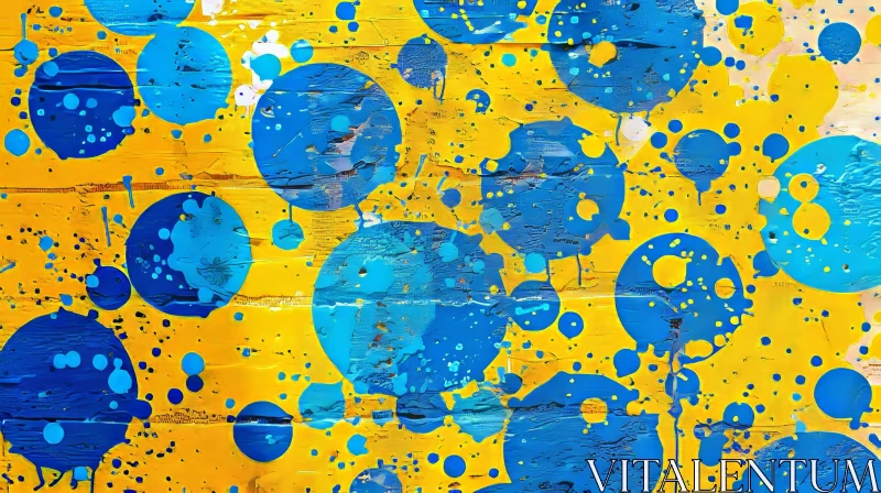 Blue and Yellow Abstract Painting on Textured Background AI Image