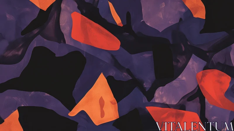 AI ART Dark Abstract Painting with Nature-Inspired Shapes