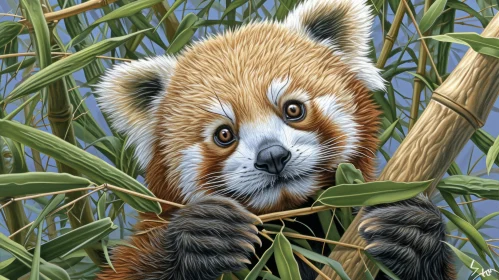 Digital Painting of Red Panda in Bamboo Forest