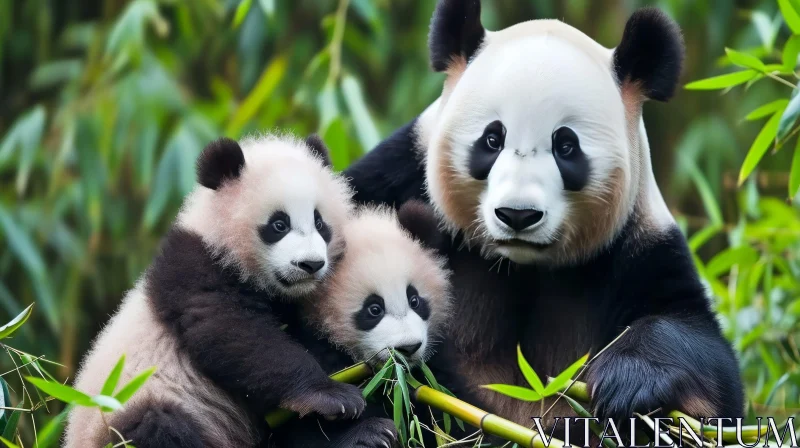 Enchanting Panda Family: A Captivating Wildlife Moment AI Image