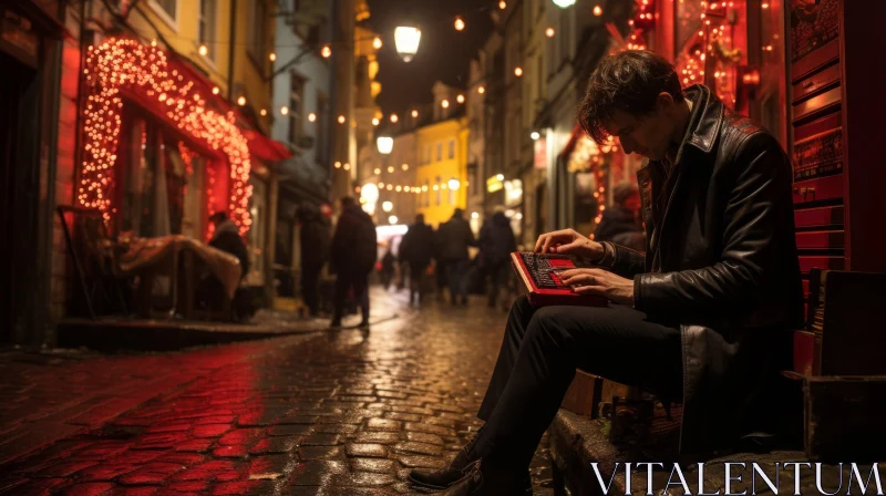 Engrossed Young Man in Festive Atmosphere: A Captivating Image AI Image