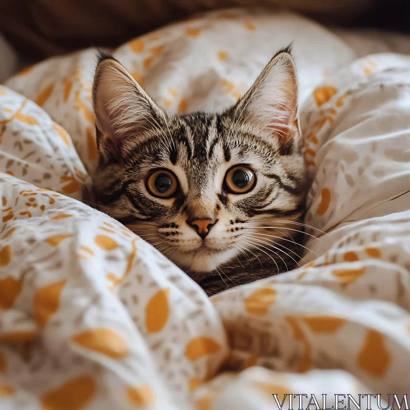 Cute Cat Snuggled in Blanket AI Image