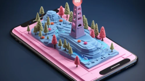 Innovative 3D Smartphone Illustration with Isometric Landscape