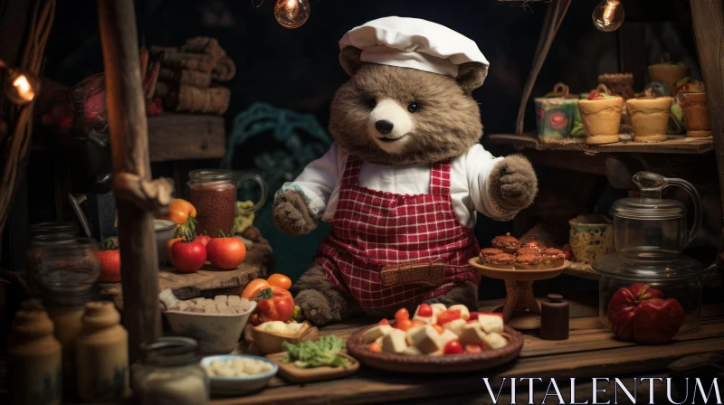 Photorealistic Fantasy of Teddy Bear Preparing Food AI Image