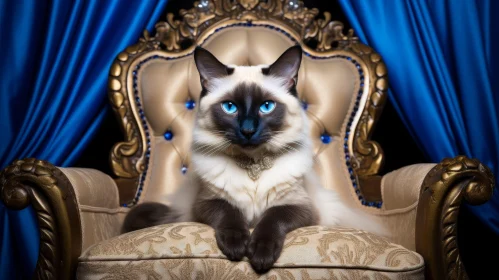 Regal Siamese Cat on Golden Throne