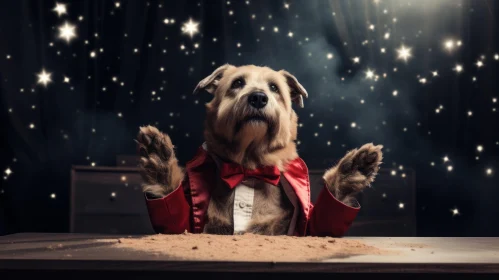 Starry Theatrical Canine Portrait in Red Attire