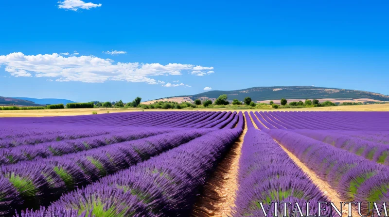 Stunning Lavender Field in French Countryside Landscape AI Image