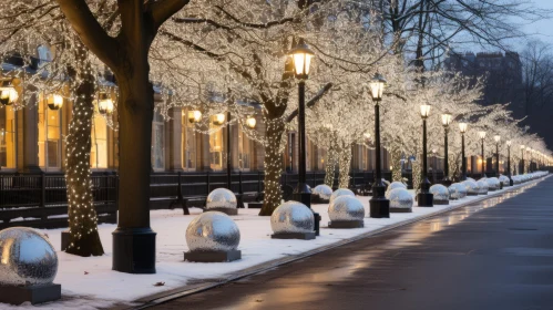 Winter Wonderland: A Snowy Road with Baroque-Inspired Lighting