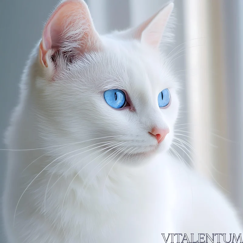 White Cat with Blue Eyes Portrait AI Image