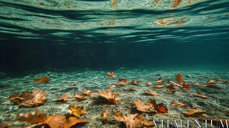 Submerged Autumn Leaves in a Tranquil Lake AI Image