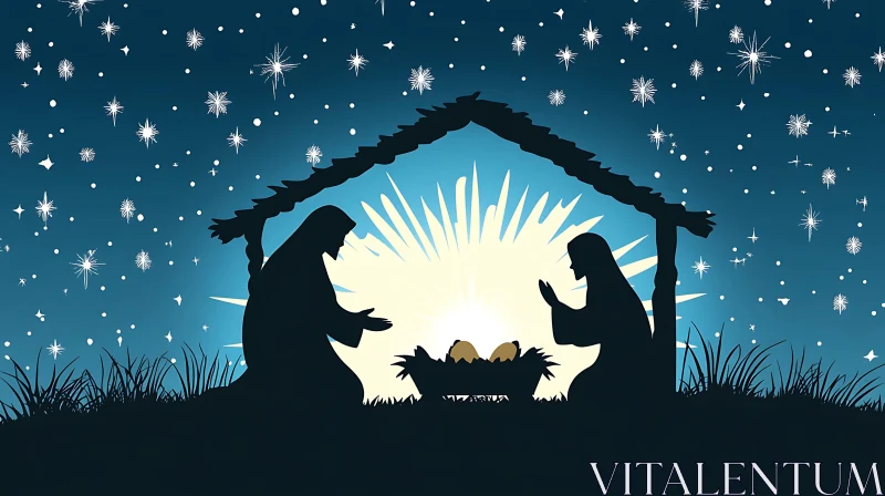 AI ART Holy Nativity Silhouette with Star-Filled Sky