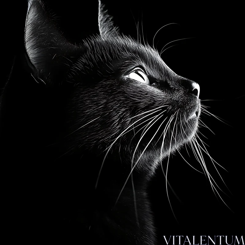 Expressive Black Cat Portrait with Textured Fur and Whiskers AI Image