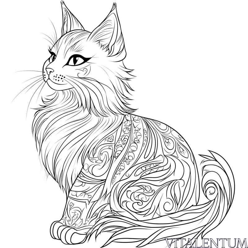 Tattoo-Style Cat Line Art AI Image