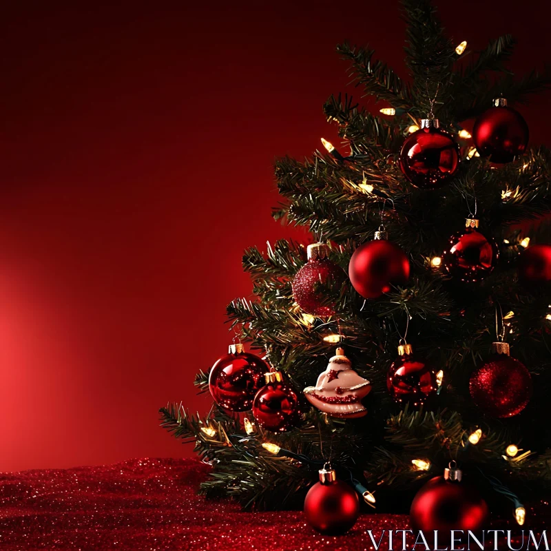 Festive Christmas Tree with Red Baubles and Lights AI Image