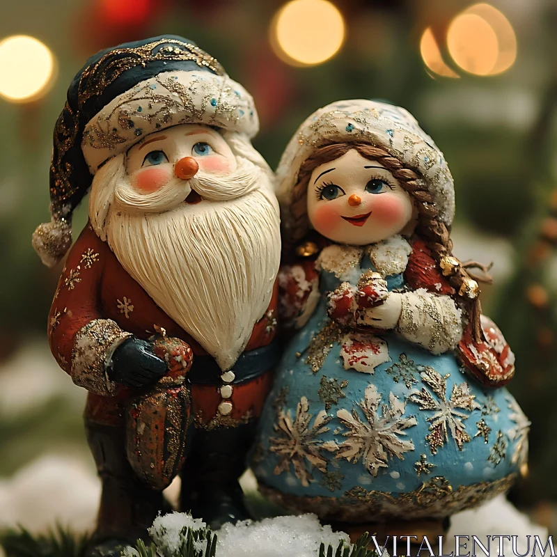 Festive Santa and Woman Christmas Figurines AI Image