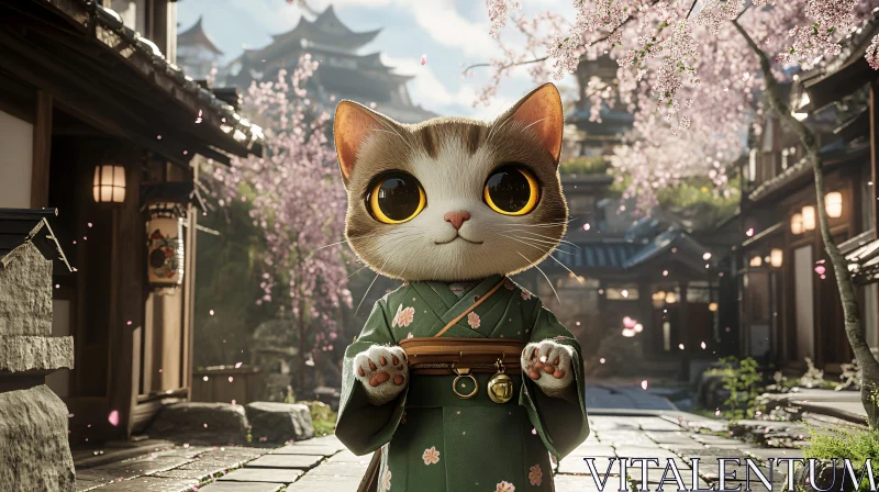 AI ART Japanese Cultural Cat in Blooming Village