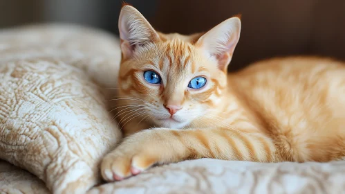 Resting Orange Cat with Striking Blue Eyes