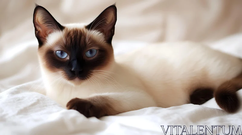 Siamese Cat Relaxing on Bed AI Image