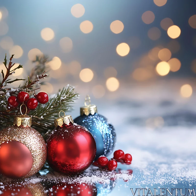 Christmas Decorations with Warm Bokeh Background AI Image