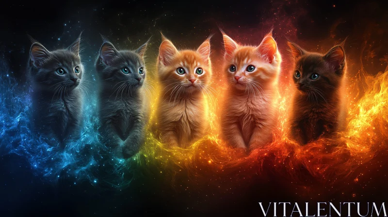 Kittens with Ethereal Cosmic Glows AI Image