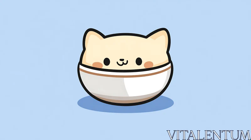 Cute Cat Peeking from Bowl Art AI Image