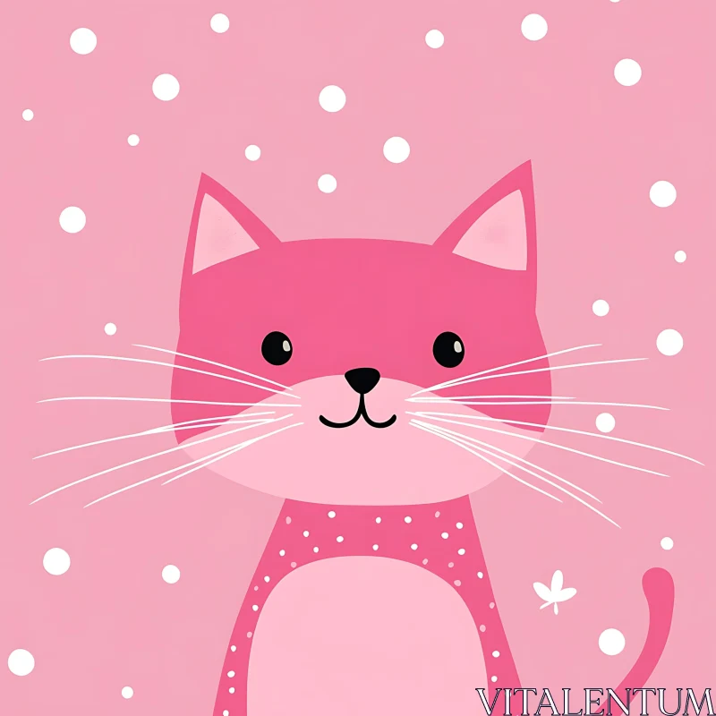 Playful Pink Cat Illustration with Confetti Background AI Image