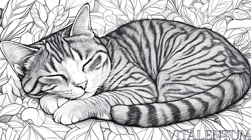 AI ART Intricate Line Art of a Sleeping Feline