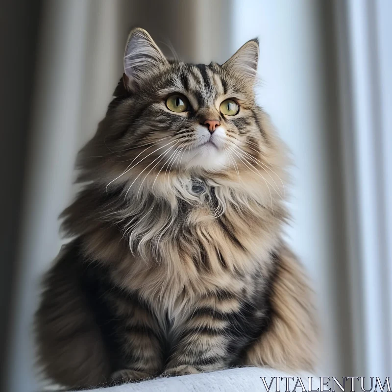 Elegant Fluffy Cat Sitting Indoors AI Image