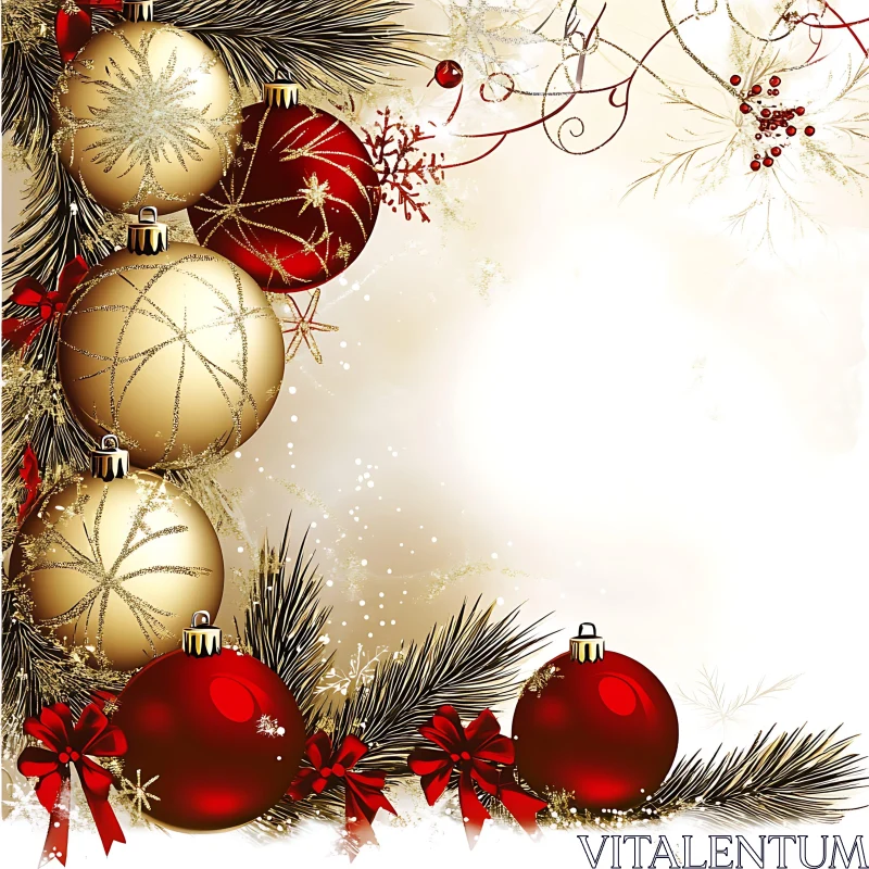 Luxurious Christmas Decorations with Red and Gold Baubles AI Image