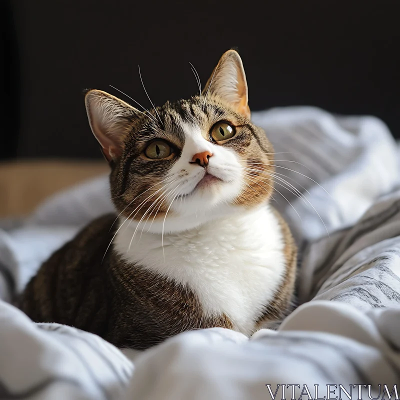 Adorable Tabby Cat on Cozy Bed AI Image