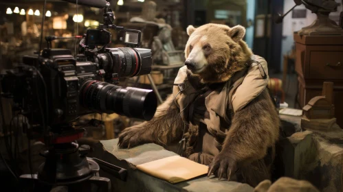 Brown Bear with Cameras in Historical Drama Setting
