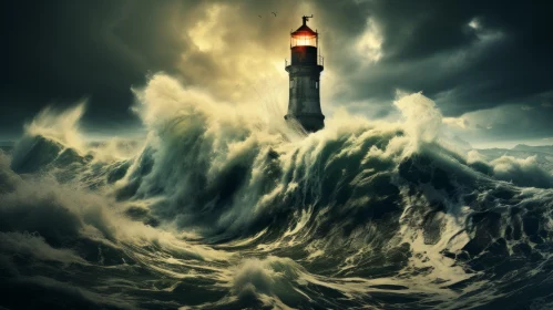 Captivating Lighthouse in a Stormy Ocean - Intense and Dramatic Art