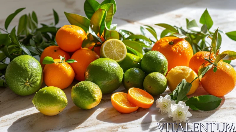 Citrus Fruits Still Life: A Captivating Composition of Oranges, Lemons, Limes, and Grapefruits AI Image
