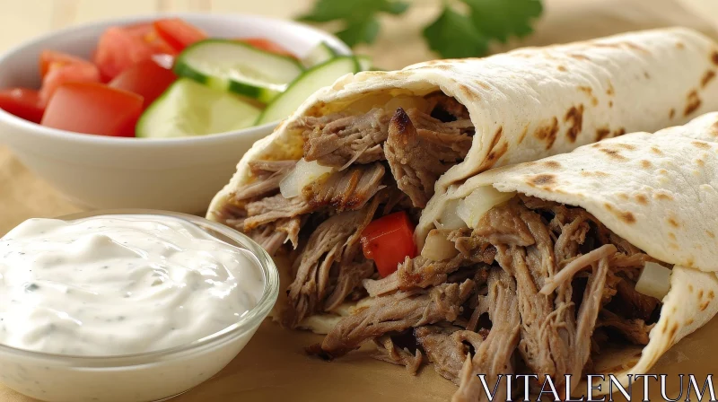 Delicious Doner Kebab with Fresh Vegetables and Flavorful Sauce AI Image