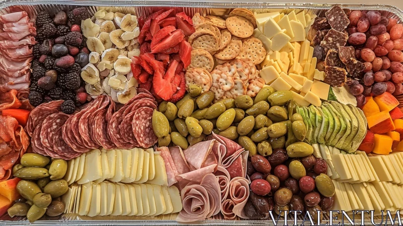 Exquisite Charcuterie Board: Meats, Cheeses, Fruits, and Vegetables AI Image