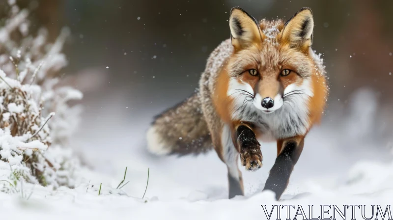 Graceful Red Fox Running in Snowy Landscape AI Image