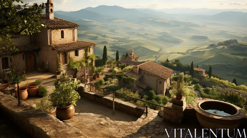 Italian Village at Sunset: A Harmony of Romanesque Architecture and Earth Tones AI Image