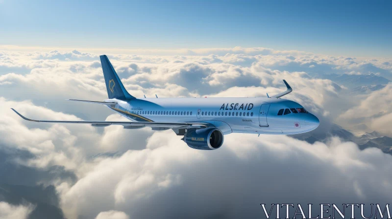 AI ART Modern Passenger Aircraft Flying Above Clouds