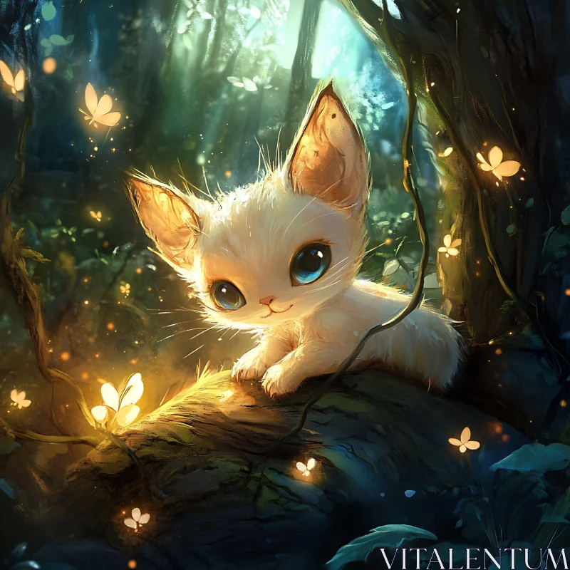 Magical Kitten in a Forest AI Image