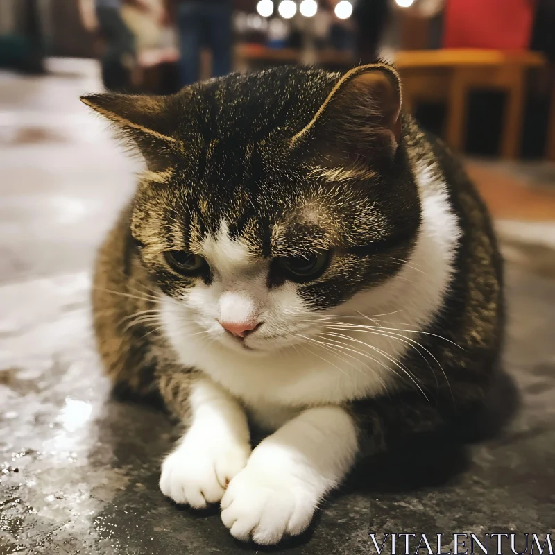 Cute Cat Sitting with Paws Tucked Under AI Image