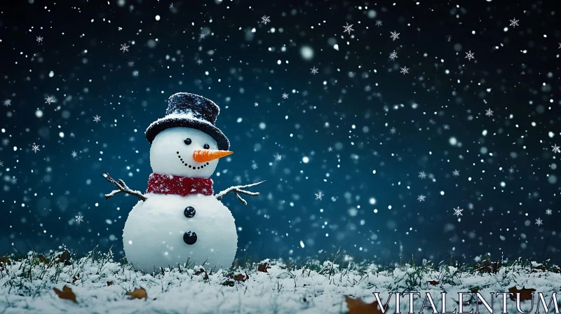 Festive Snowman in Snowy Field AI Image