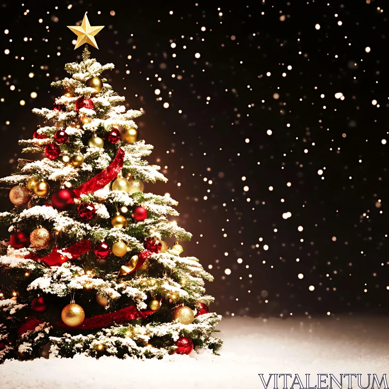 Celebratory Christmas Tree with Snow AI Image