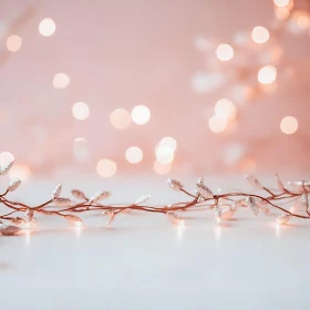 Twinkle Lights on Decorative Branch – Soft Pink & Gold Bokeh