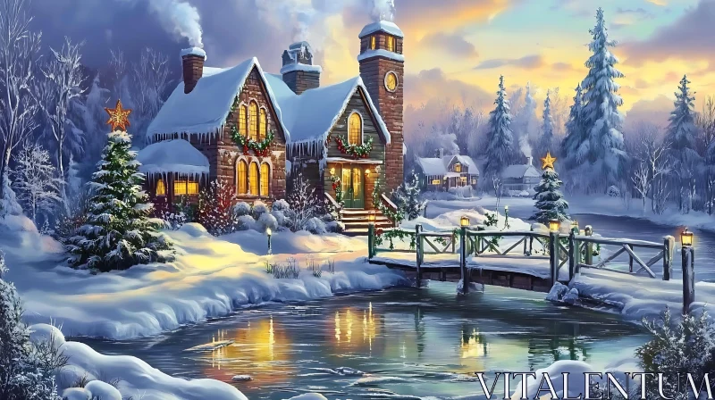 AI ART Snowy Christmas Cottage Scene