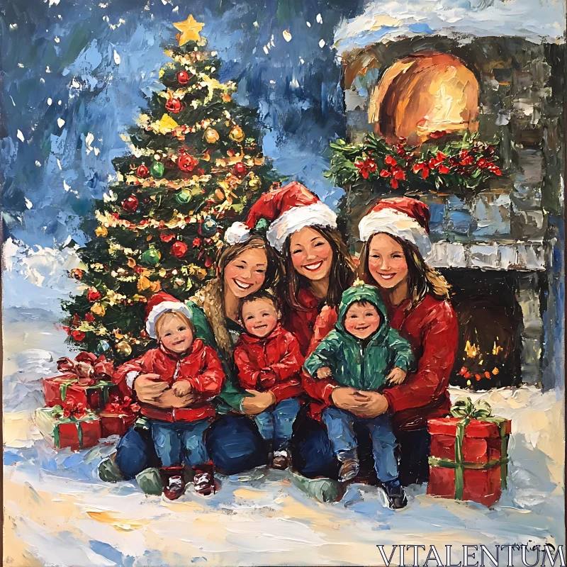 Holiday Family Portrait with Christmas Decorations AI Image