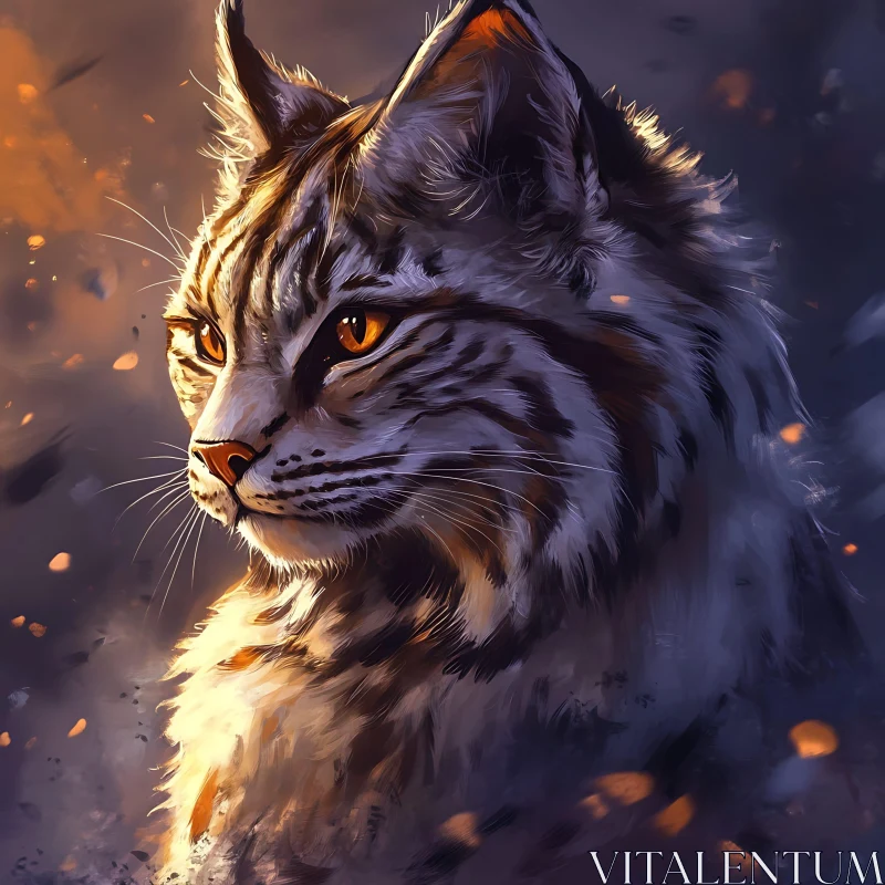 Wild Cat Art with Detailed Fur and Golden Eyes AI Image