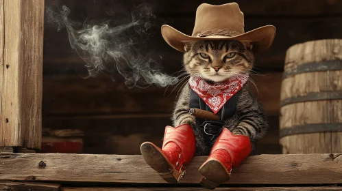 Cowboy Cat Relaxing on Ledge