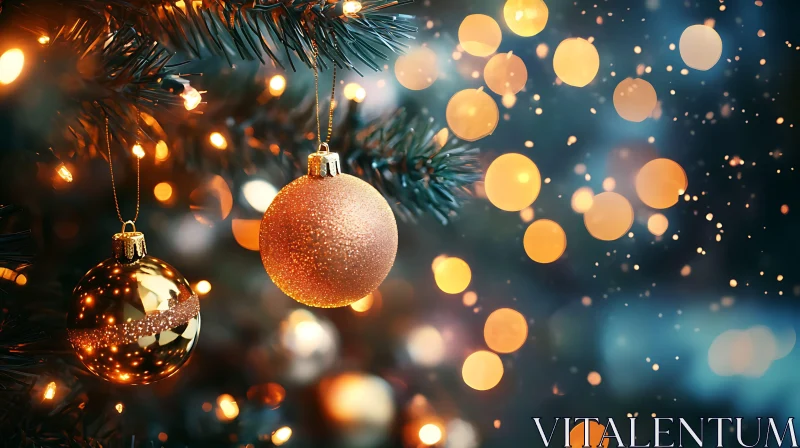 AI ART Festive Christmas Tree Ornaments and Golden Bokeh